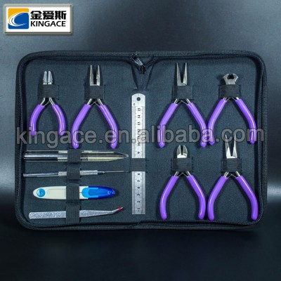 12pcs Jewelry Pliers Set with Plier, Tweezer, Awl, File, Ruler and Bead Scoop